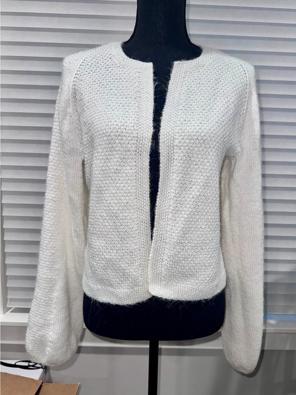 Women's Cream Open Front Knit Sweater Jacket Balloon sleeves